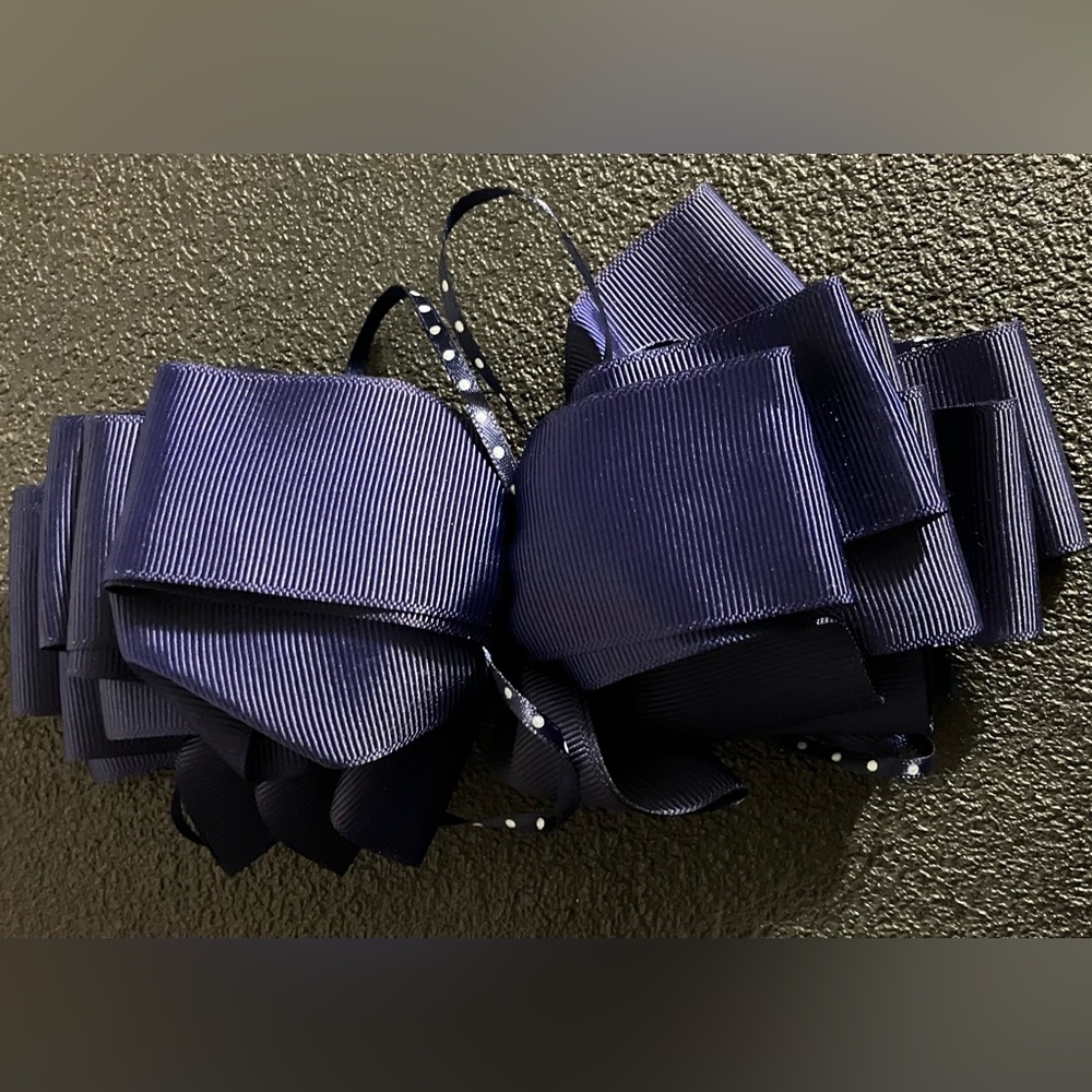 Vintage 90s Navy Blue Big Hair Bow Barrette Clip Oversized